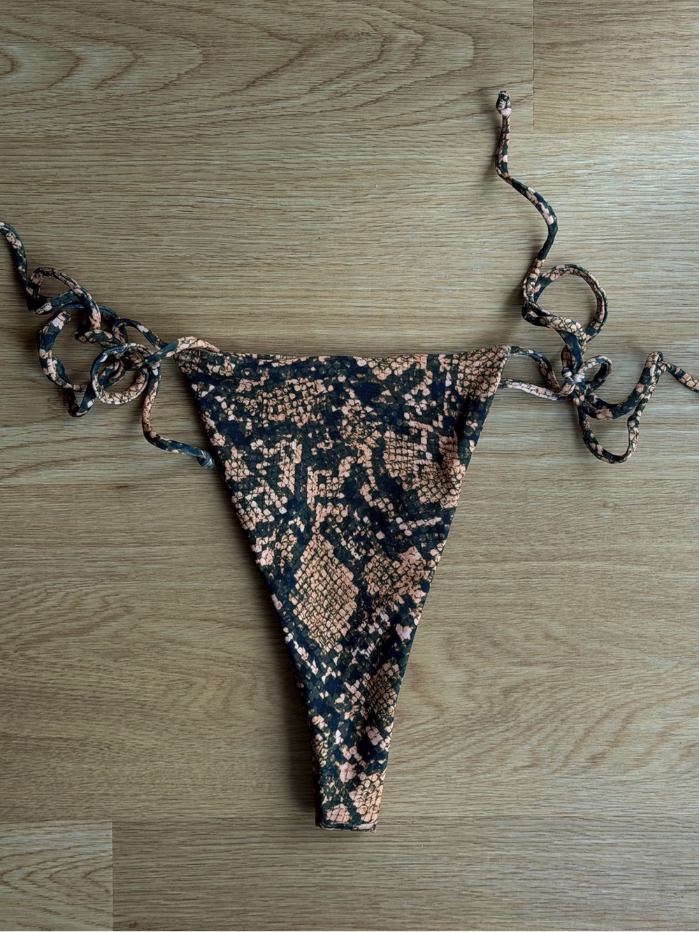 SKATIE Elsa Bottom in Arizona - Black and Peach Snakeskin Tie-Side Bikini Bottom